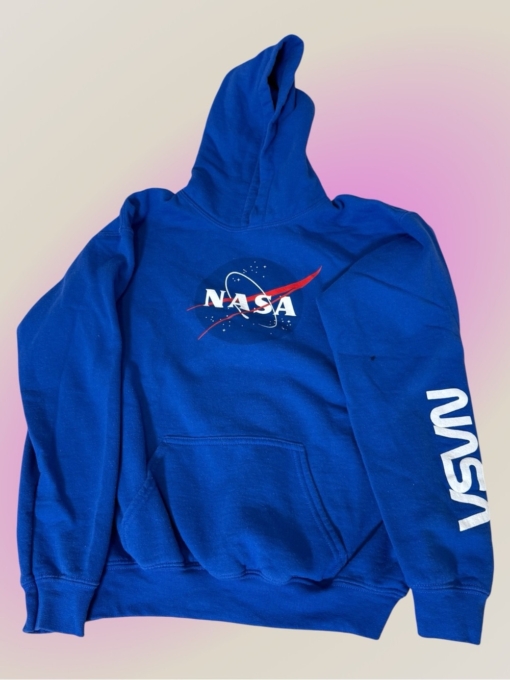 NASA Pullover Hoodie - Bold Blue Youth Unisex Large Sweatshirt